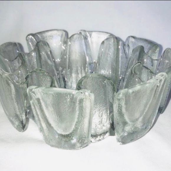 MCM Vintage Viking Glass Finnish Crown Candle Bowl Mid Century Modern - Picture 2 of 7